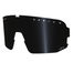 Die schwarze Sportbrille von NAKED Optics verfügt über eine große verspiegelte Scheibe, den Schriftzug OPTICS" auf dem oberen Rand und einen integrierten UV-Schutz für optimalen Augenschutz.