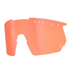 Die NAKED Optics Sportbrille verfügt über ein leuchtend orange getöntes Wraparound-Design, polarisierte Gläser für UV-Schutz und einen stylischen weißen Text am oberen Rand.