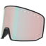 Rahmenlose, futuristische NAKED Optics Sonnenbrille mit rosa getönten Gläsern, "OPTICS"-Schriftzug am oberen Rand und Anti-Fog-Beschichtung für klare Sicht.