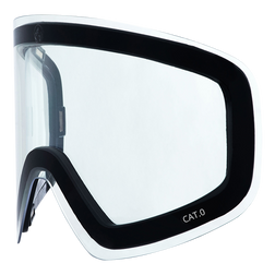 Klare Sportbrille mit schwarzem Rahmen von NAKED Optics, mit CAT.0 auf den Gläsern - eine großartige Skibrille Ersatzgläser Option mit SnapTech-Magnetwechselsystem für schnellen und einfachen Gläsertausch.