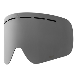 Gebogenes, grau getöntes NAKED Optics Snowboard-Skibrille-Visier mit Lüftungsschlitzen am oberen Rand und CAT.3-Markierung in der rechten unteren Ecke.