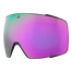 Rahmenlose Snowboard- und Skibrille von NAKED Optics mit reflektierendem rosa-violettem Glas und einer kleinen CAT.3-Markierung in einer Ecke.