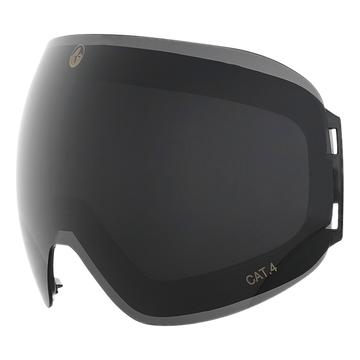 Dunkel getönte CAT.4 Skibrillengläser von NAKED Optics, kompatibel mit der FORCE EVO und mit dem sicheren LensLock System für den schnellen Austausch von Skibrillen Ersatzgläsern auf der Piste.