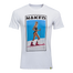 Weißes T-Shirt von NAKED Optics aus Bio-Baumwolle mit fettem NAKED-Schriftzug und einem Print eines Ski-Girls im Bikini auf der Vorderseite.