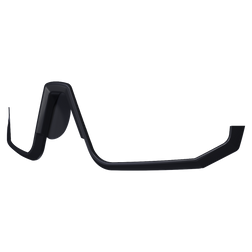 Schwarzer Fahrradlenker von NAKED Optics mit einem zentral montierten elektronischen Gerät und einer eleganten Sportbrille, die sich vor einem hellen Hintergrund abzeichnet.