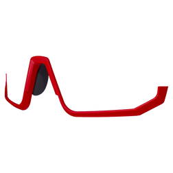 Rote futuristische NAKED Optics Halbrand-Sonnenbrille mit einem einzelnen schwarzen Glas, von der Seite auf weißem Hintergrund dargestellt.